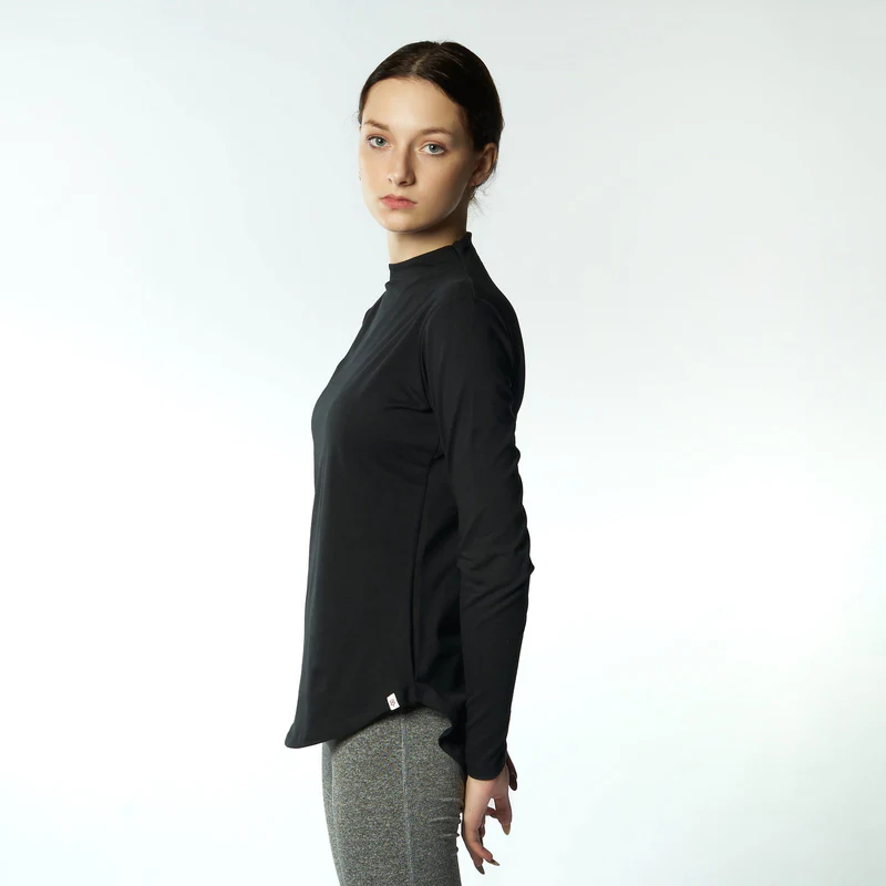 Double Layer Short Fit Long Sleeves Basic T-Shirt-Black