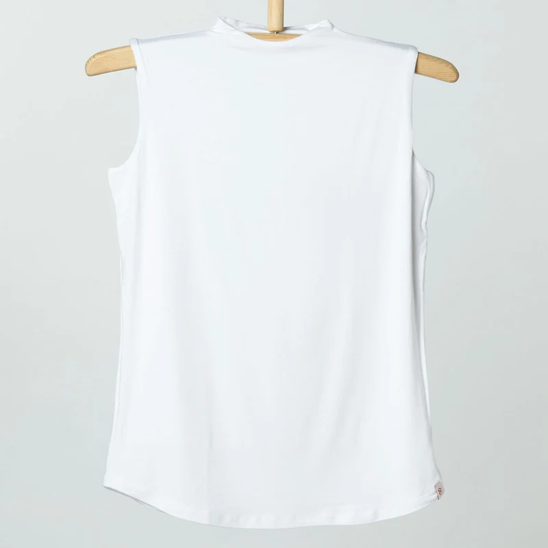 Double Layer Short Fit Sleeveless Basic T-Shirt-White
