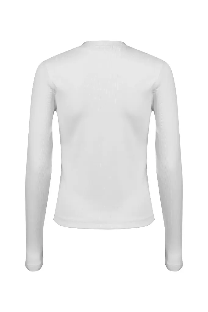 Regular Fit Ribbed Long Sleeve-White