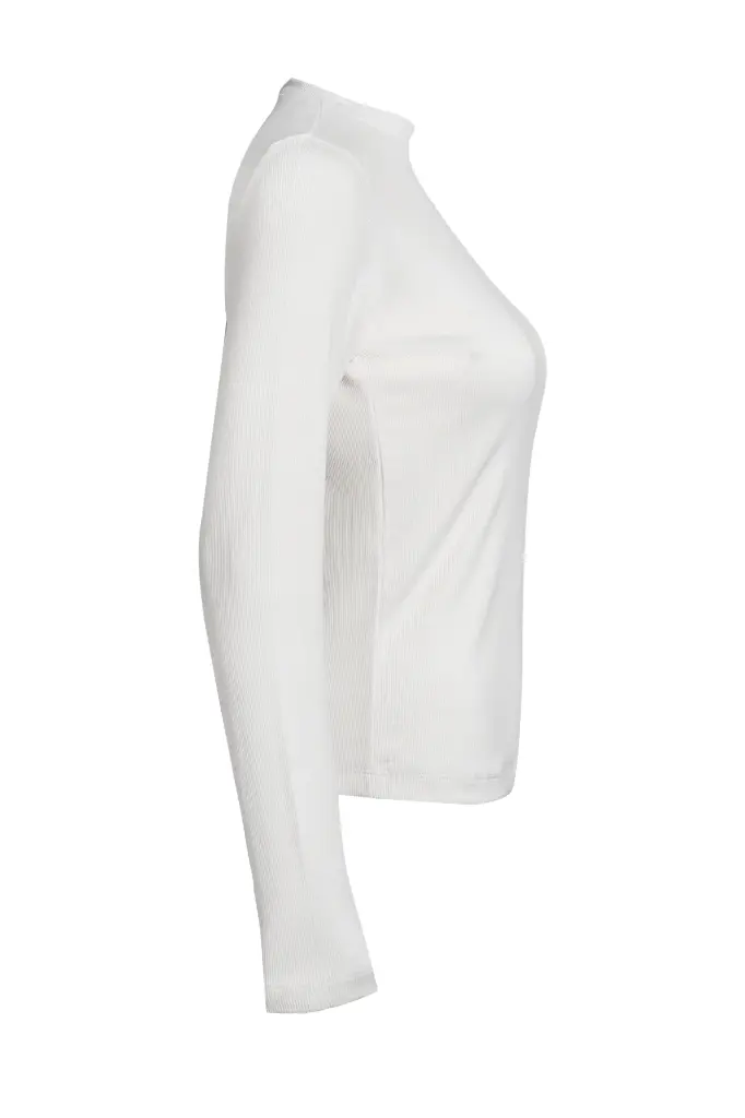 Regular Fit Ribbed Long Sleeve-White