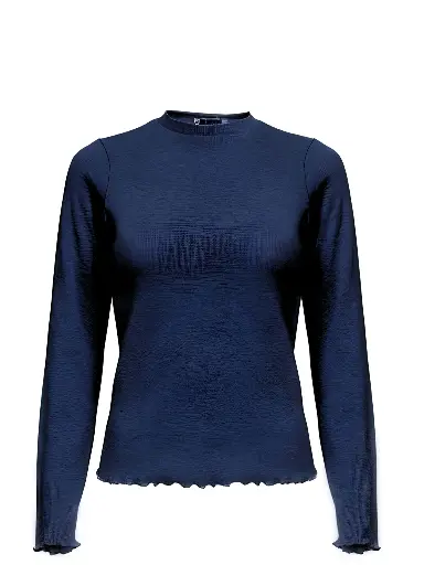 Ribbed Long Sleeve Top-Dark Blue